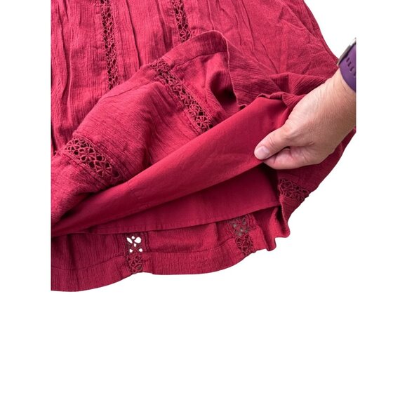 American Eagle Outfitters Red Crochet Trim Mini Dress Small Cotton Blend Boho St - Picture 6 of 6